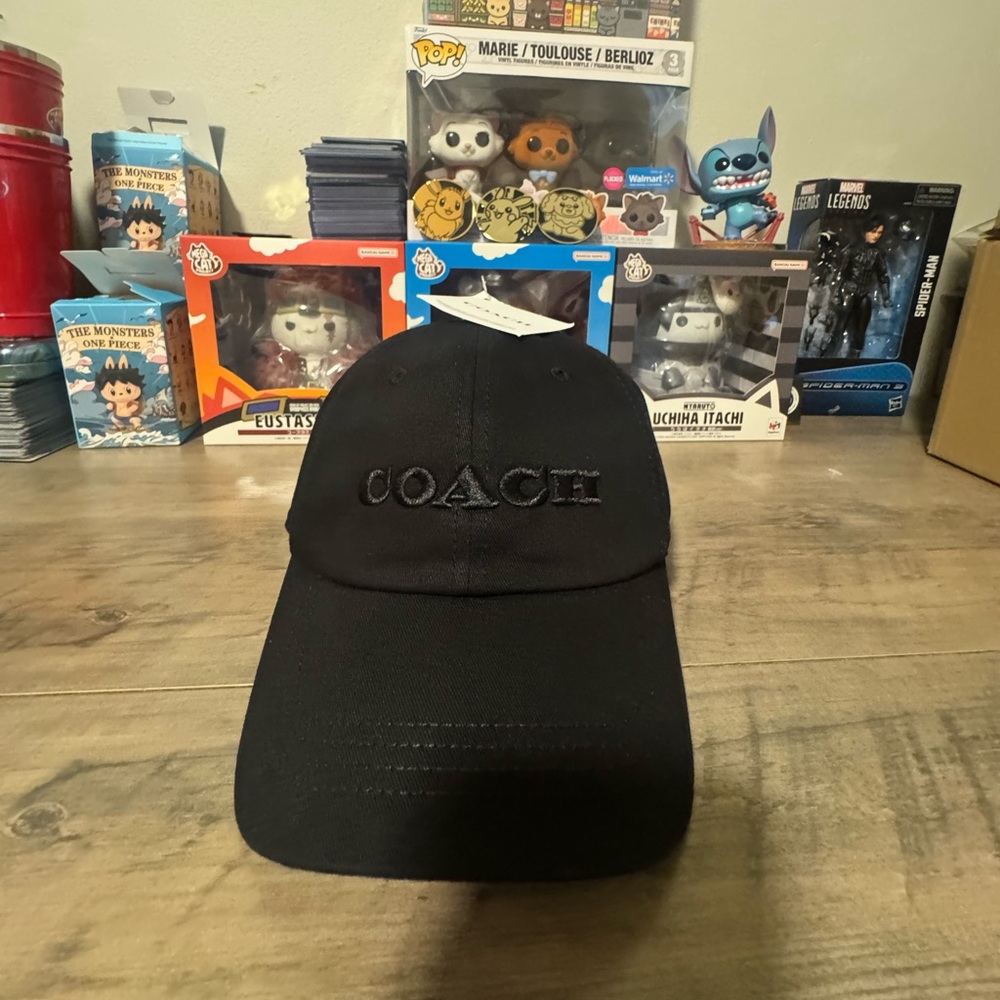 NWT Coach Embroided Logo Adjustable Cotton Hat Cap One Size Black